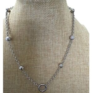 Silver Tone Stardust and Polished Bead Station Circle Necklace layering